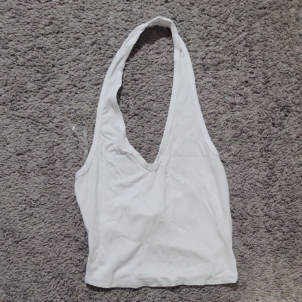 Bozzolo White Ribbed Halter Crop